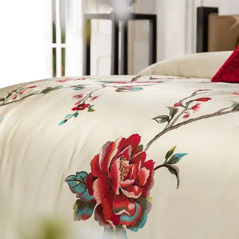 Cream Embroidered Cotton Bedding