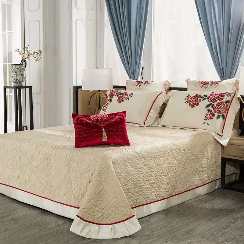 Cream Embroidered Cotton Bedding
