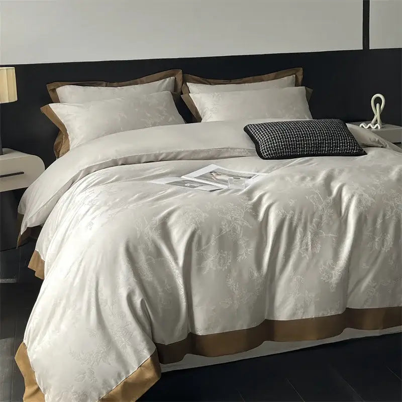 Cream Satin Jacquard Bedding