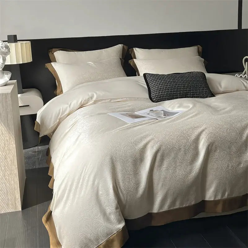 Cream Satin Jacquard Bedding