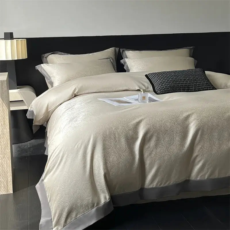 Cream Satin Jacquard Bedding