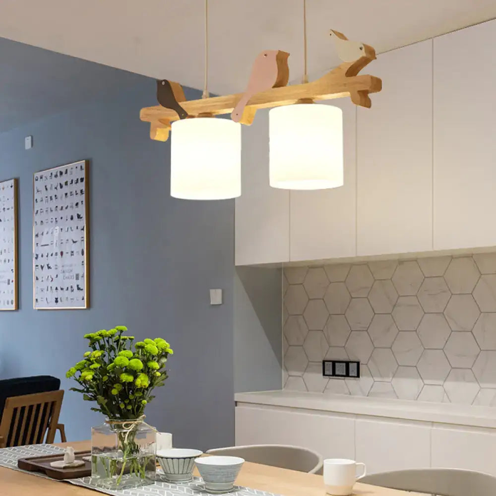 Cream Wood Pendant Light