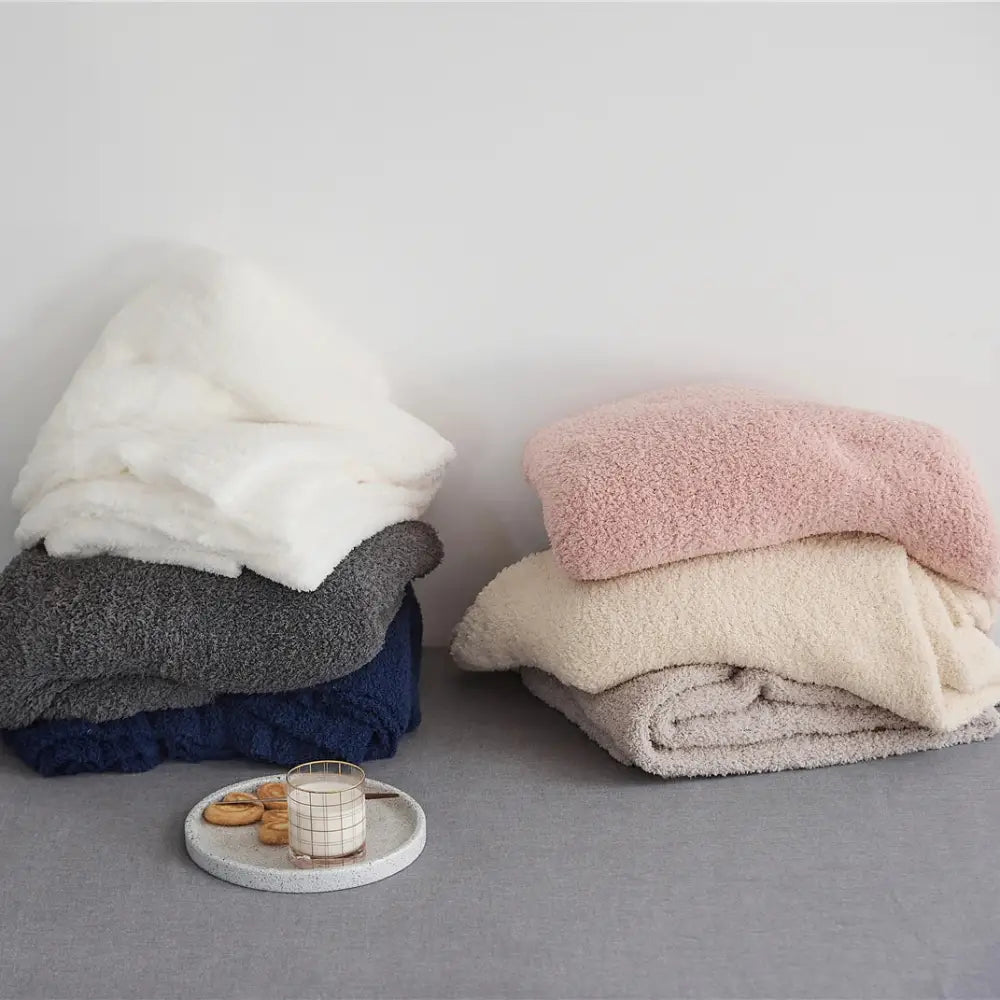 Beige Knitted Throw Blanket