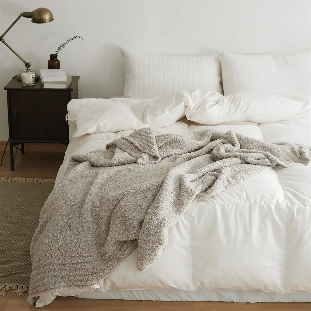 Beige Knitted Throw Blanket