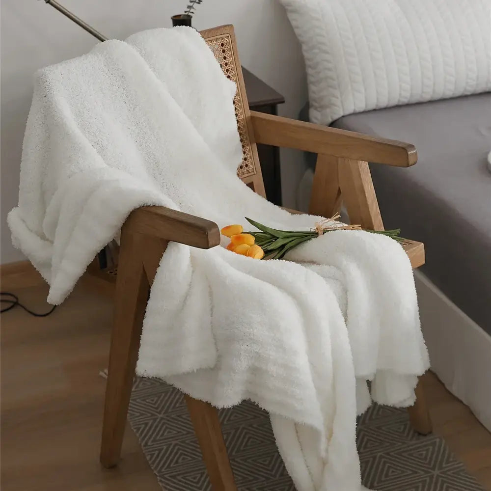 Beige Knitted Throw Blanket