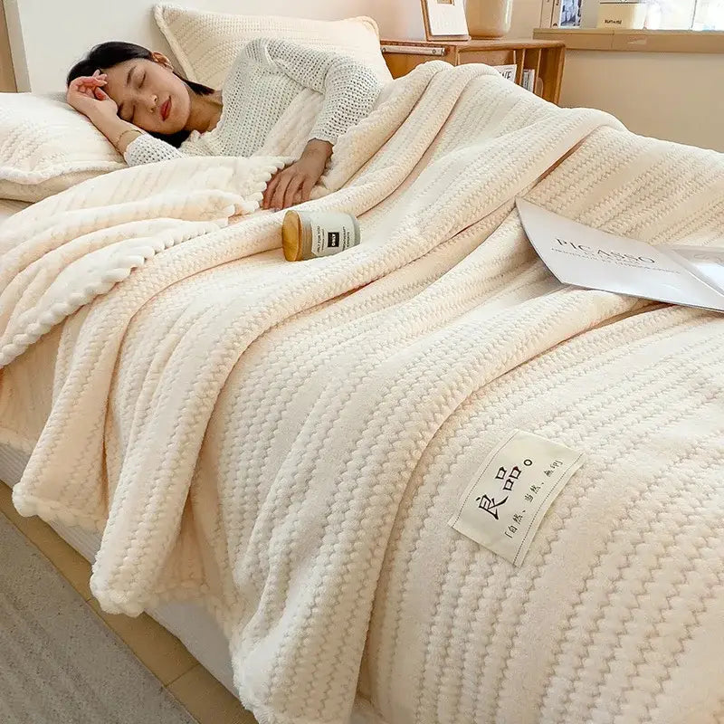 Cream Velvet Jacquard Blanket