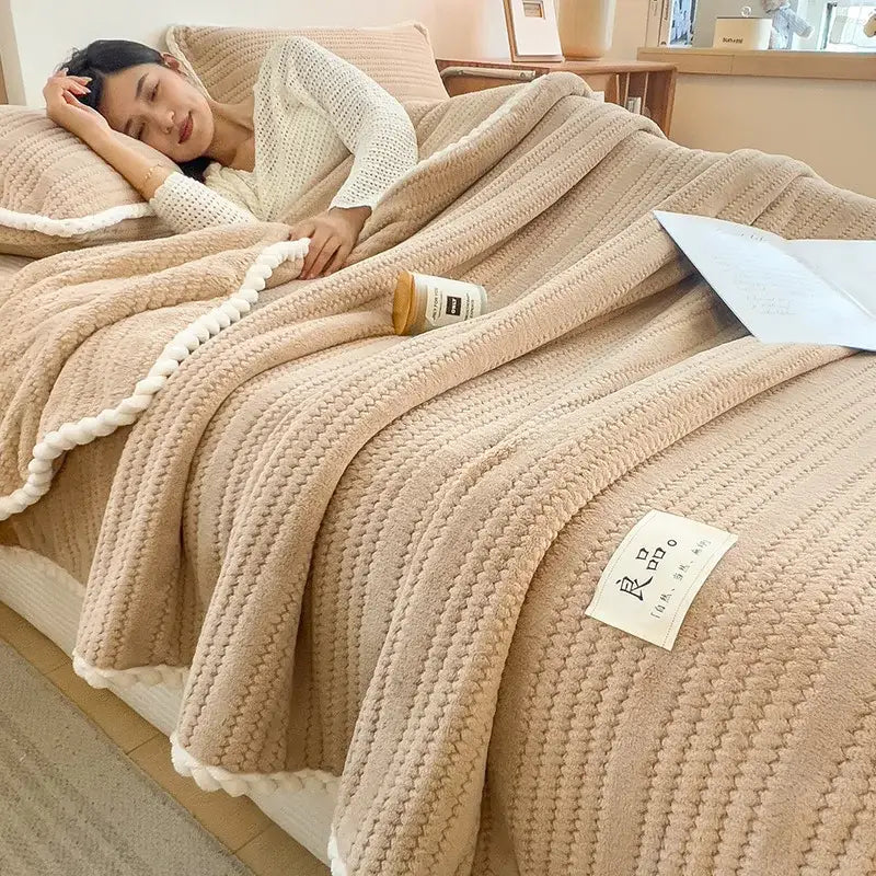 Cream Velvet Jacquard Blanket
