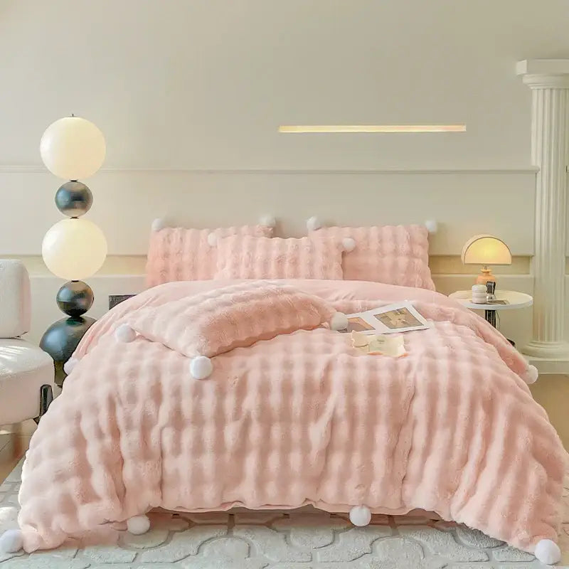 Cream Rabbit Fur Bedding