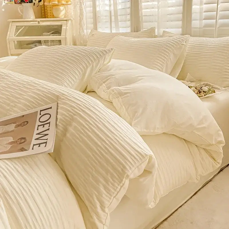 Cream Ribbed Bedding Set