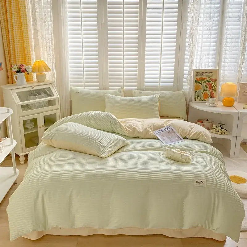 Cream Ribbed Bedding Set