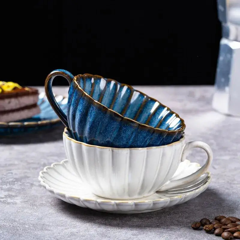 Cream Scalloped Tea Cup Set