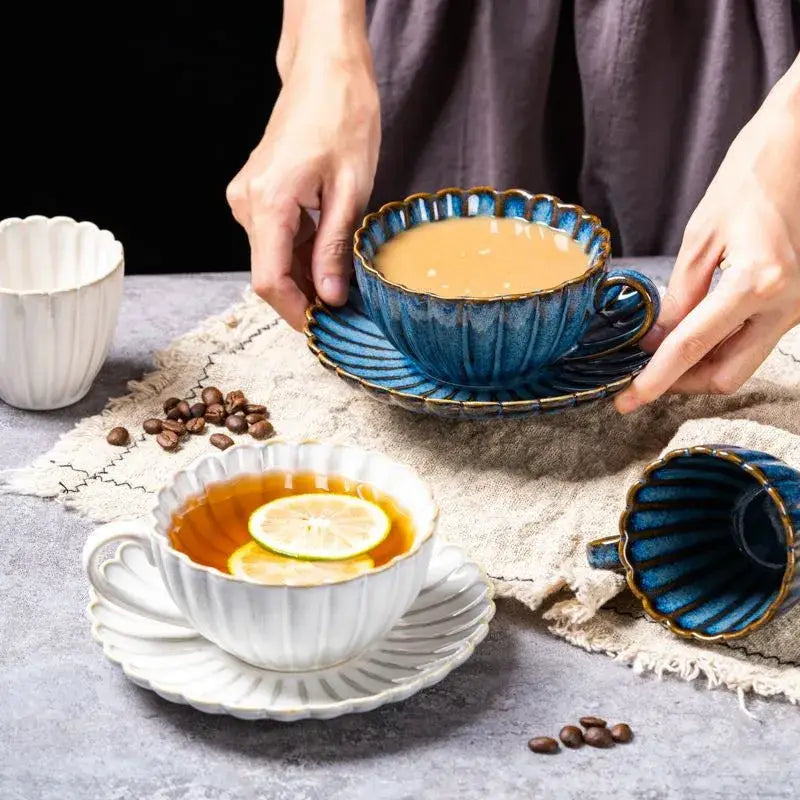 Cream Scalloped Tea Cup Set