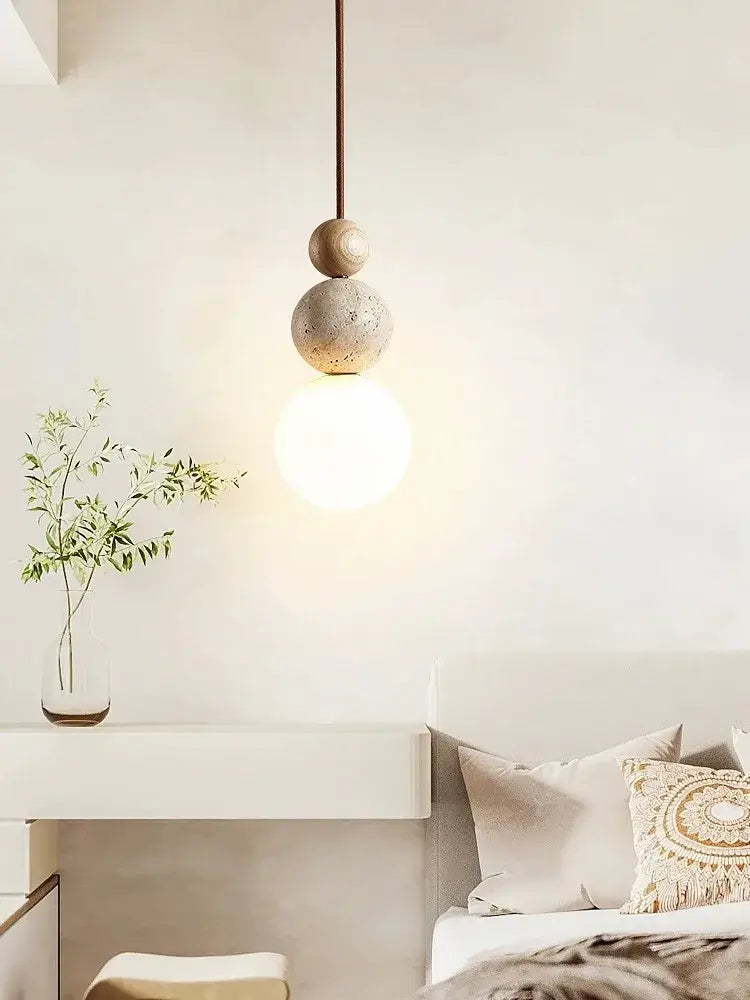 Stone Wood Adjustable-Height Pendant Lamp