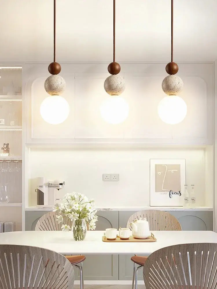 Stone Wood Adjustable-Height Pendant Lamp
