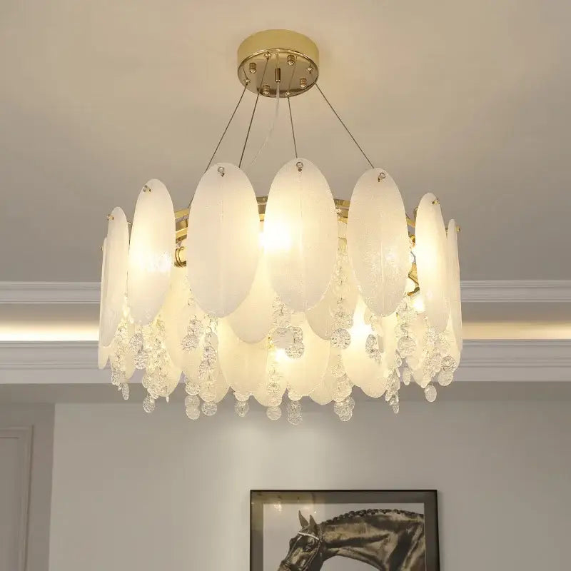 Gold Opal Glass 80cm Chandelier