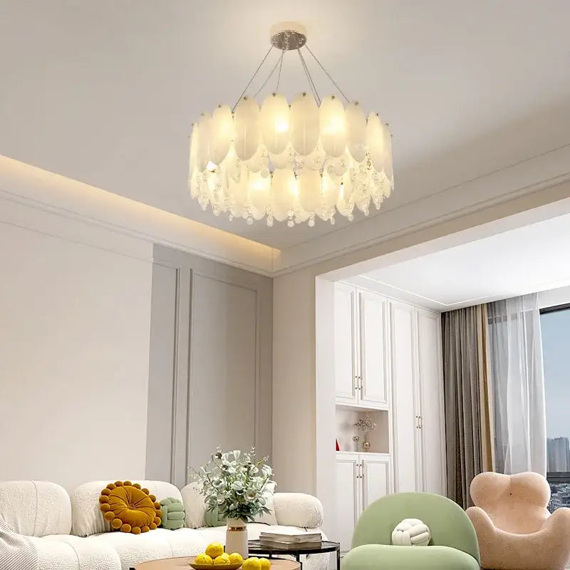 Gold Opal Glass 80cm Chandelier