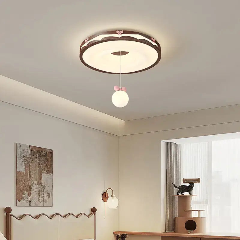 Walnut Round Hanging Light