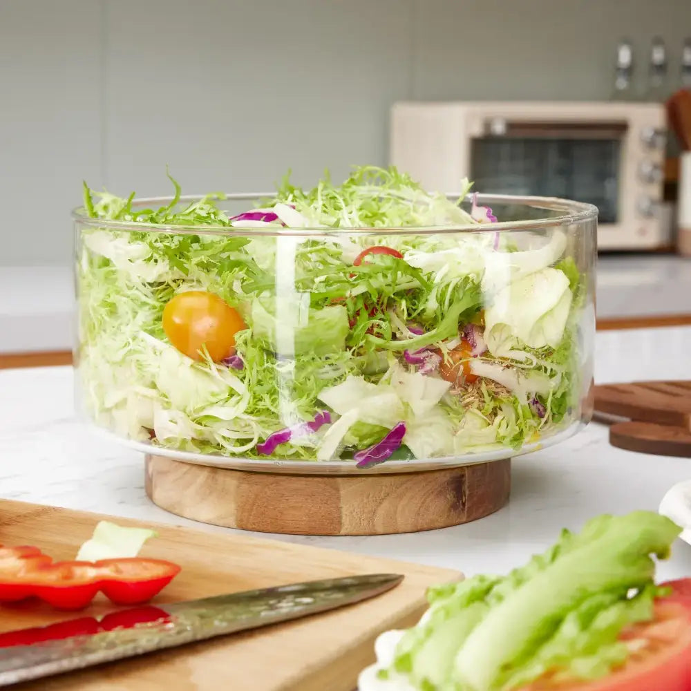 Glass Wood Base Fruit Bowl