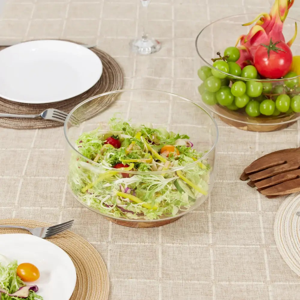 Glass Wood Base Fruit Bowl