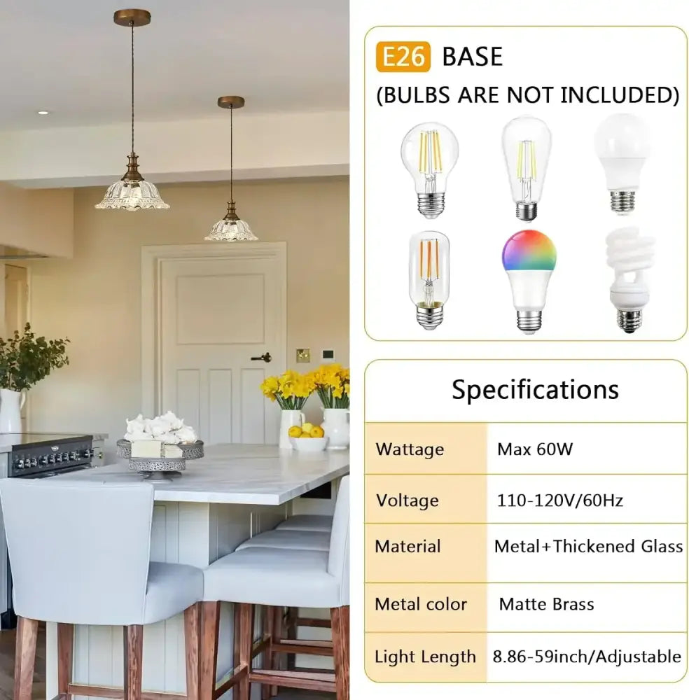 Brass Glass Pendant Chandelier for Kitchen
