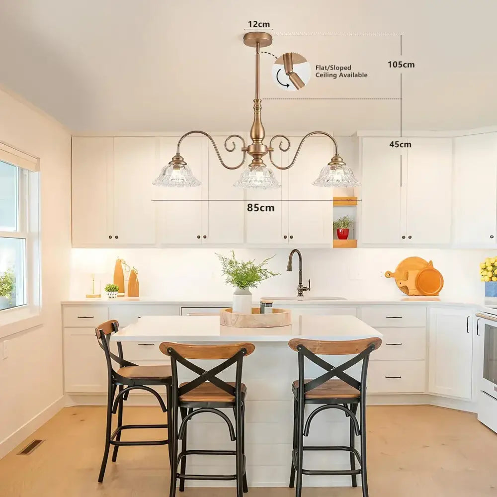 Brass Glass Pendant Chandelier for Kitchen