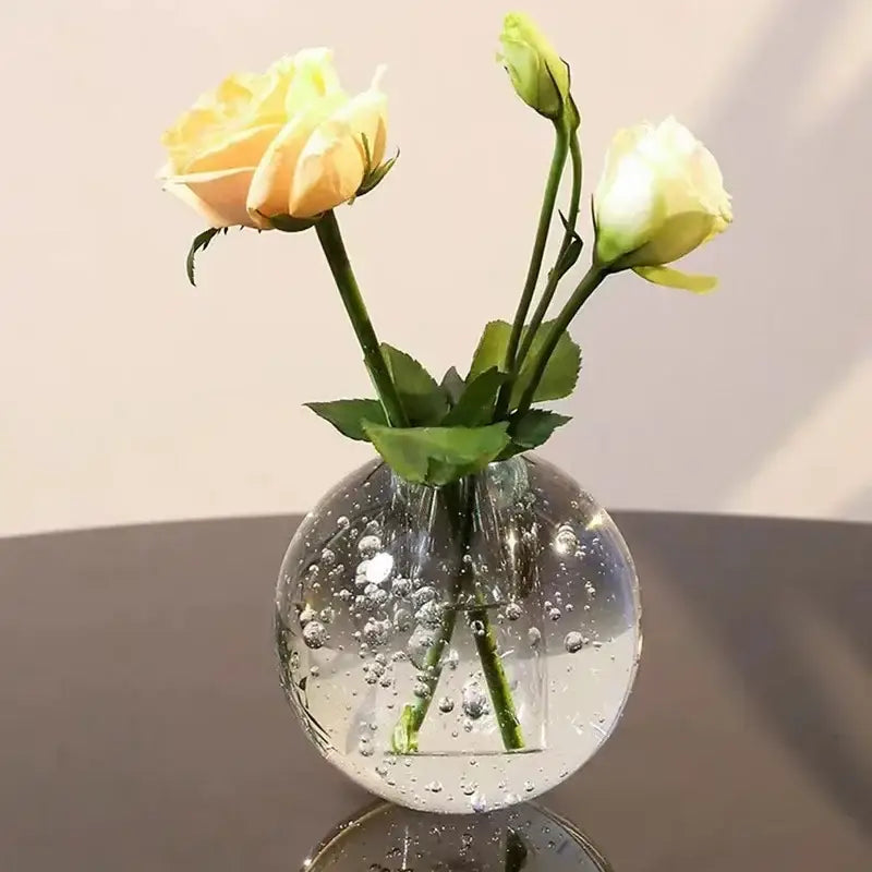 Crystal Bubble Vase Yellow Flowers