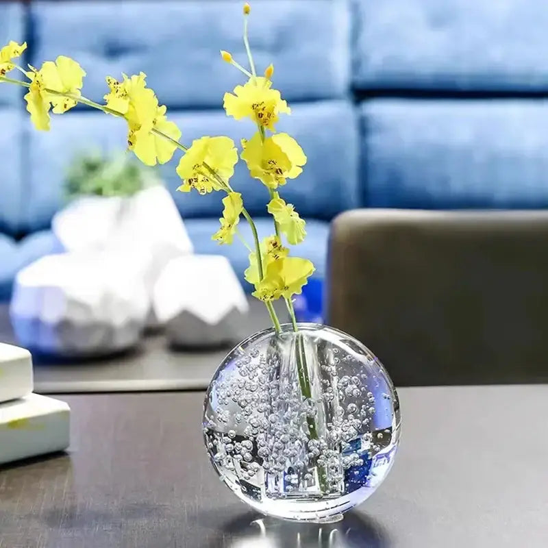 Crystal Bubble Vase Yellow Flowers