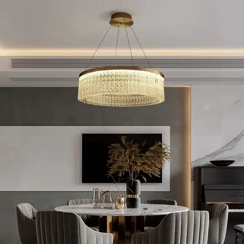 Gold Crystal Pendant Chandelier Remote-Dimmable