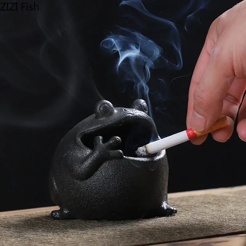 Black Ceramic Frog Ashtray