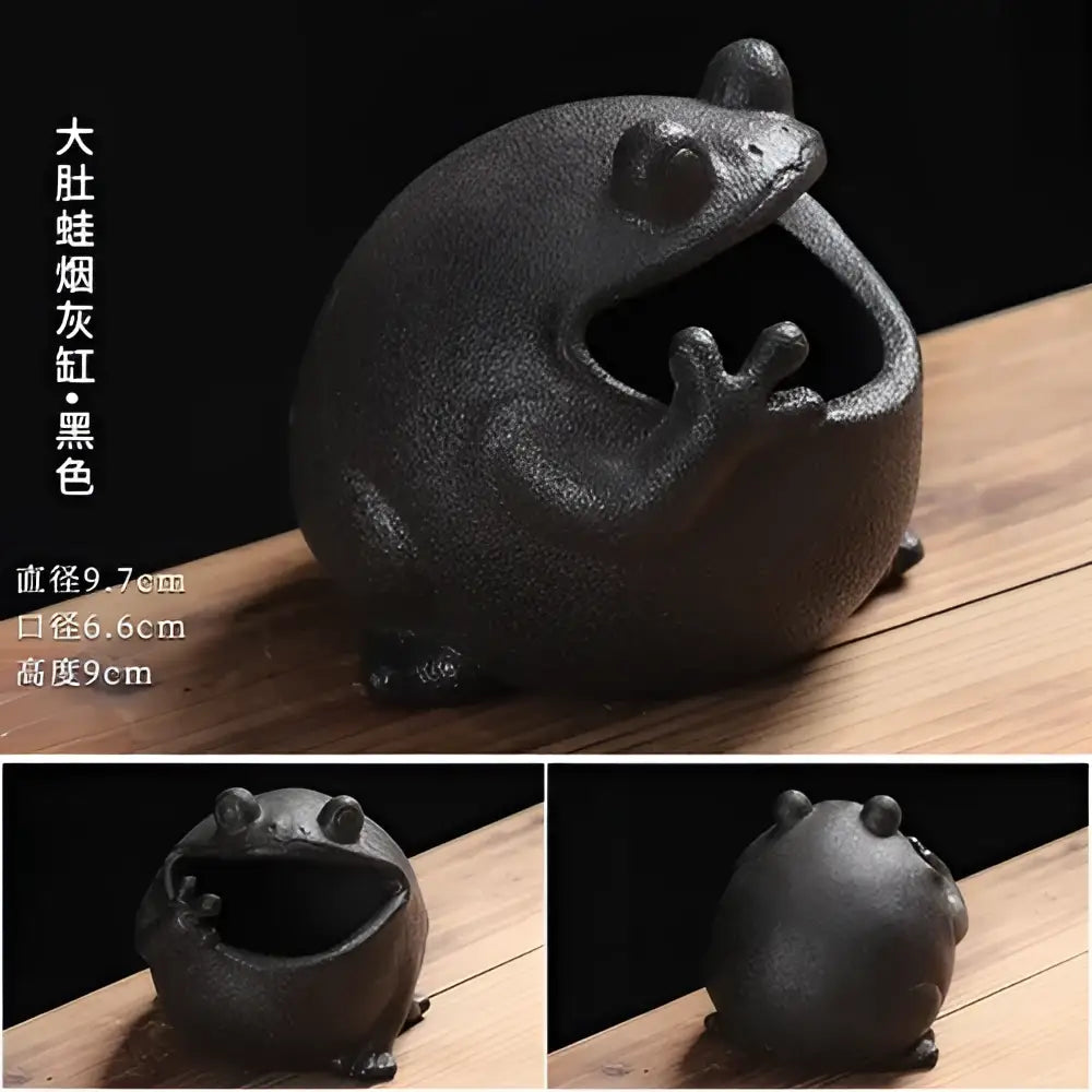 Black Ceramic Frog Ashtray