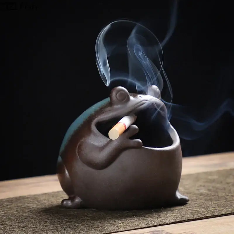 Black Ceramic Frog Ashtray