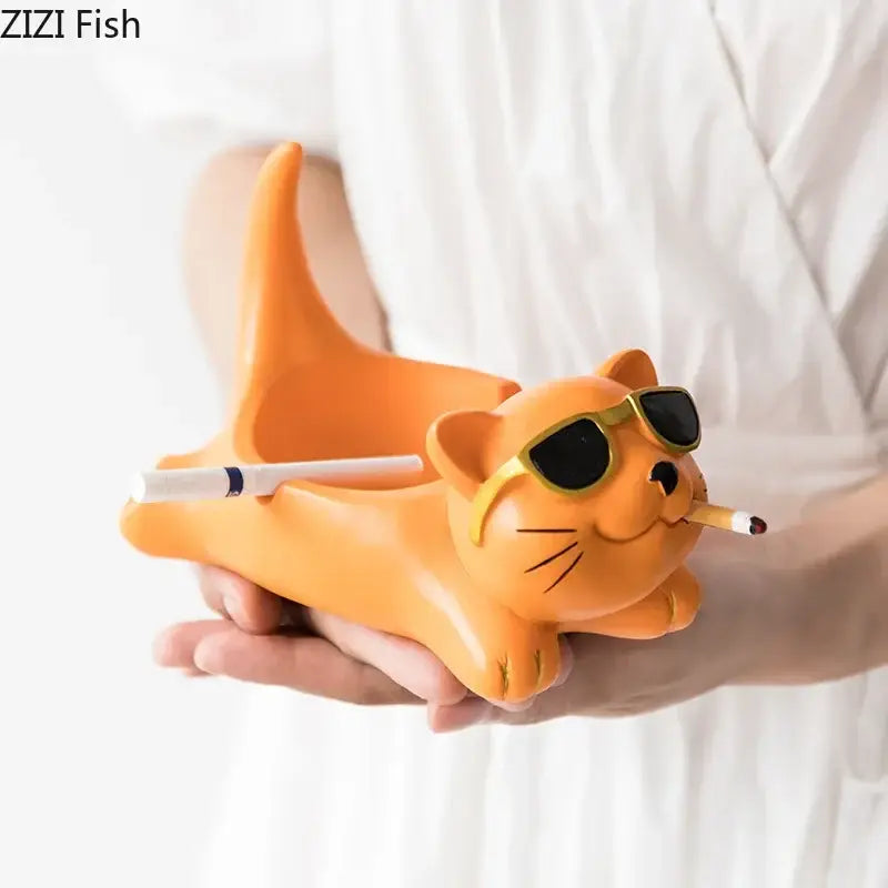 Cat Resin Ashtray Figurine