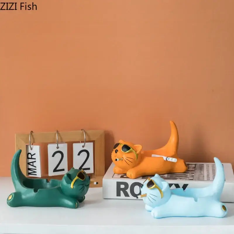Cat Resin Ashtray Figurine