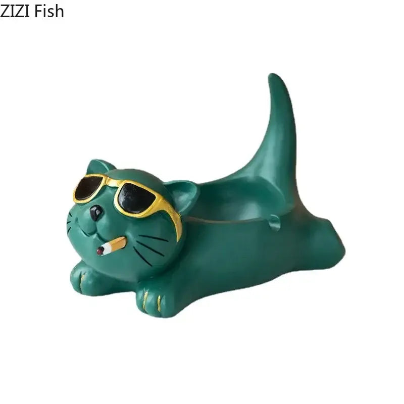 Cat Resin Ashtray Figurine