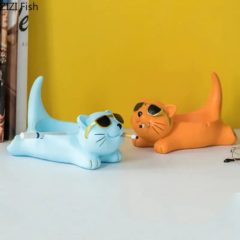 Cat Resin Ashtray Figurine