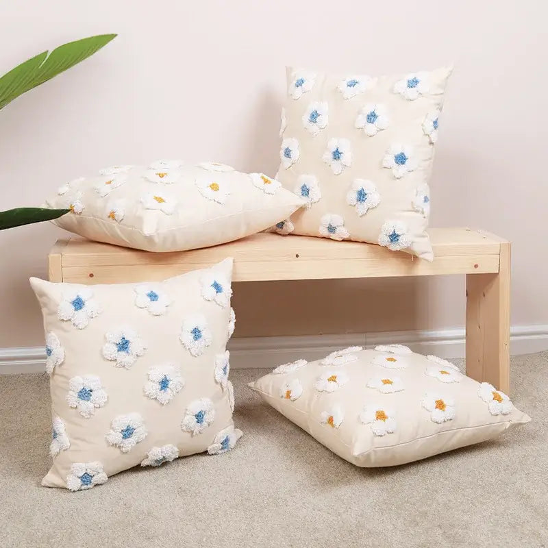 Blue White Embroidered Cushion