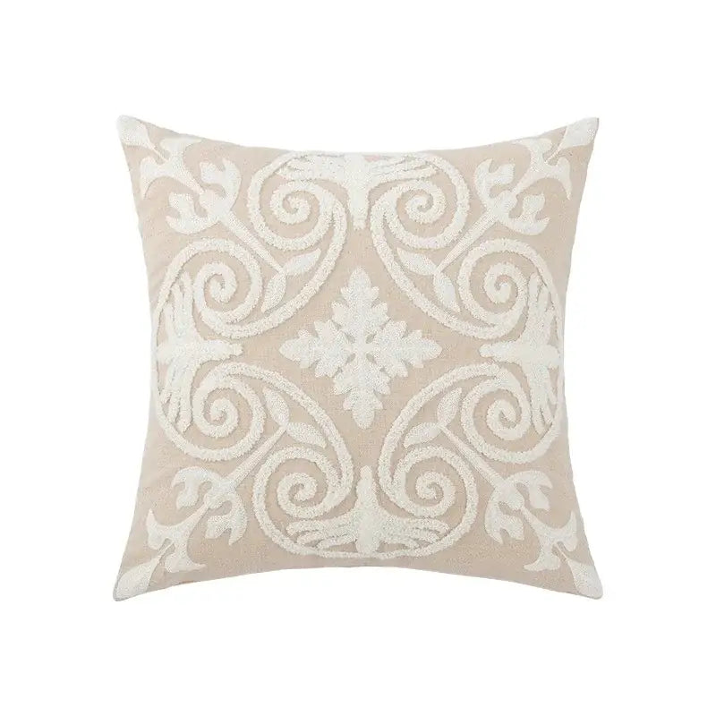 Beige Velvet Floral Pillow Cover