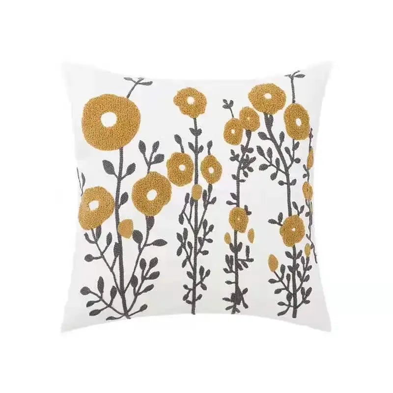 Beige Velvet Floral Pillow Cover