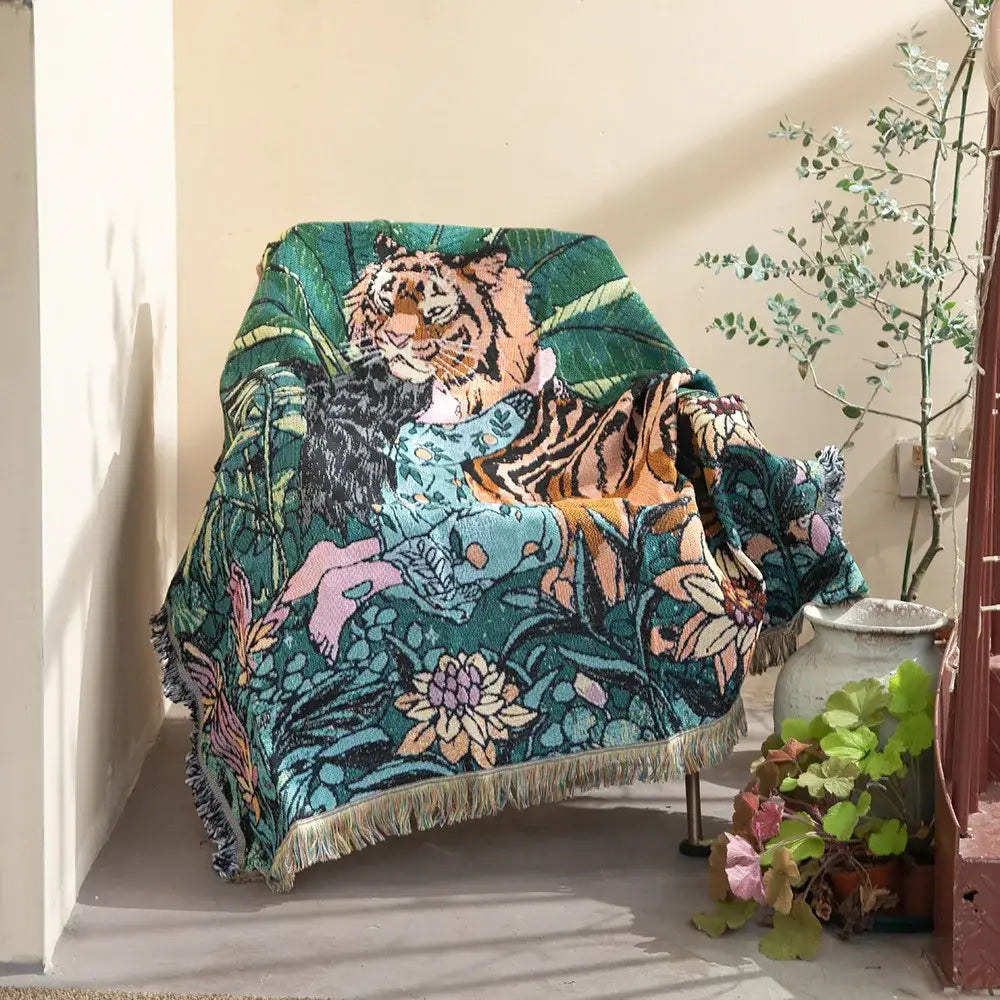 Tiger Print Linen Blanket