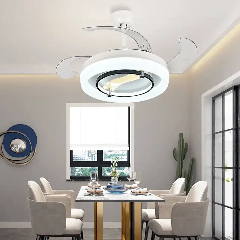 White Retractable Fan Chandelier