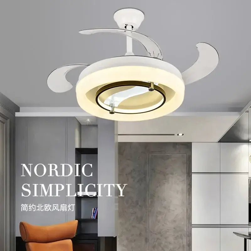 White Retractable Fan Chandelier