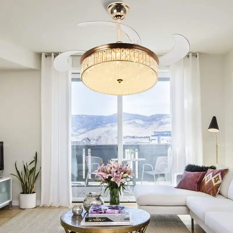 Gold Crystal Retractable Fan