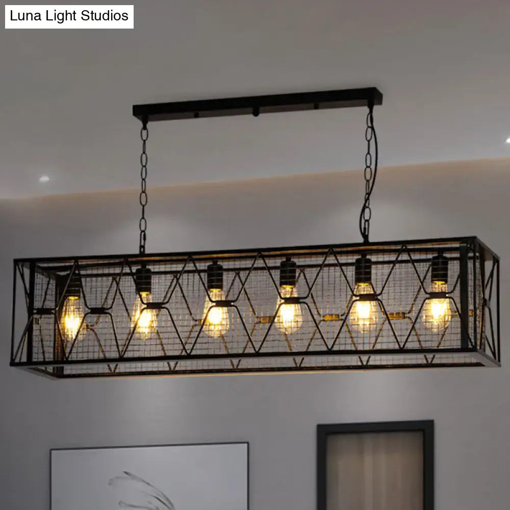 Black Rectangular Metal Mesh Pendant Light