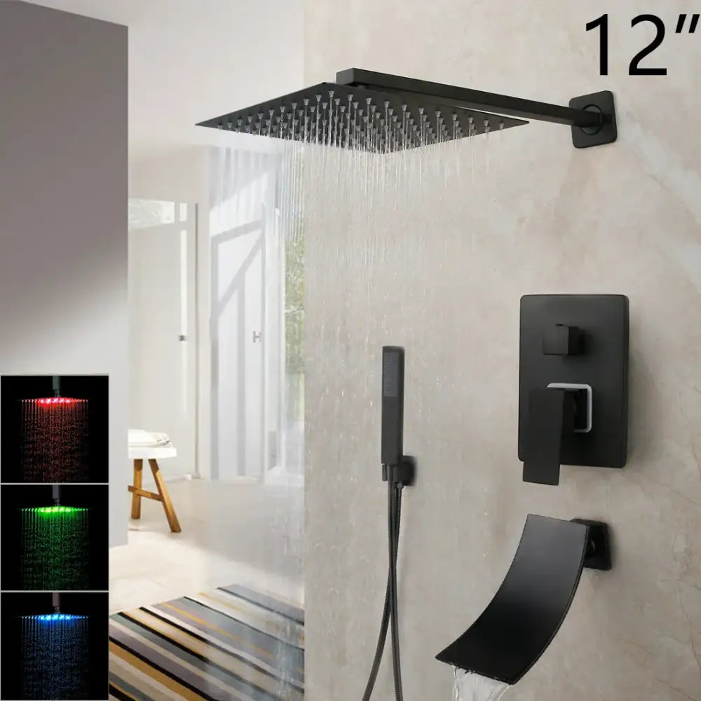 Matte Black LED Rainfall Shower 16-Inch