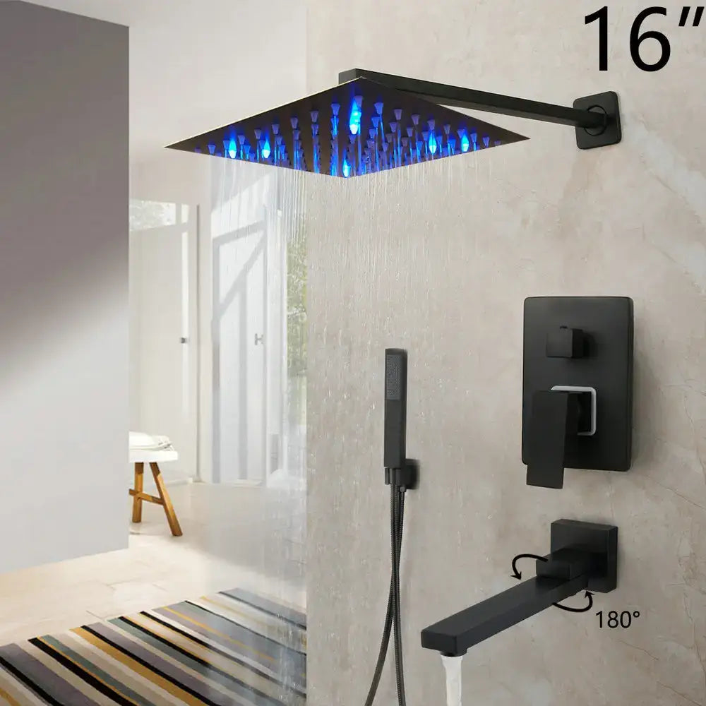 Matte Black LED Rainfall Shower 16-Inch