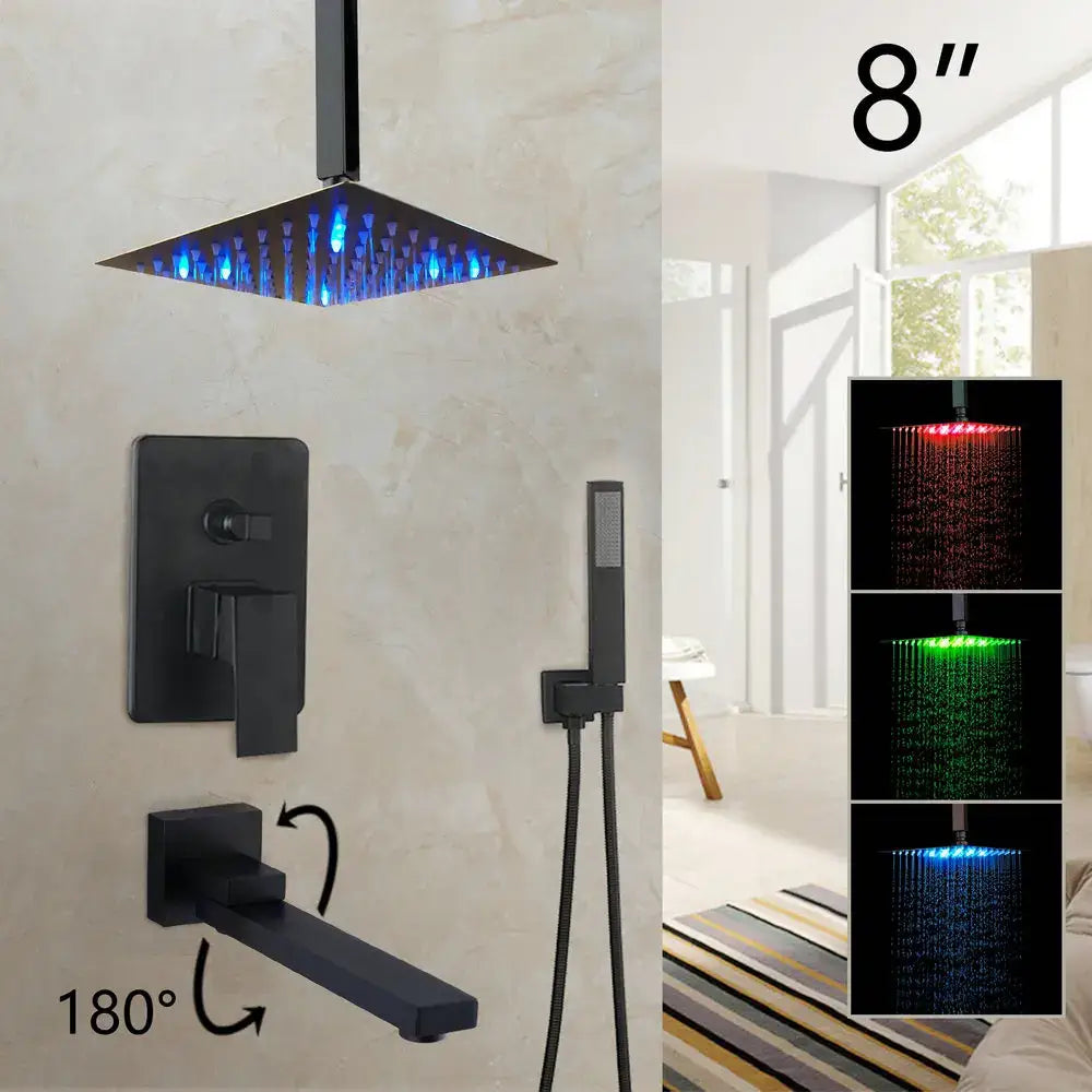 Matte Black LED Rainfall Shower 16-Inch