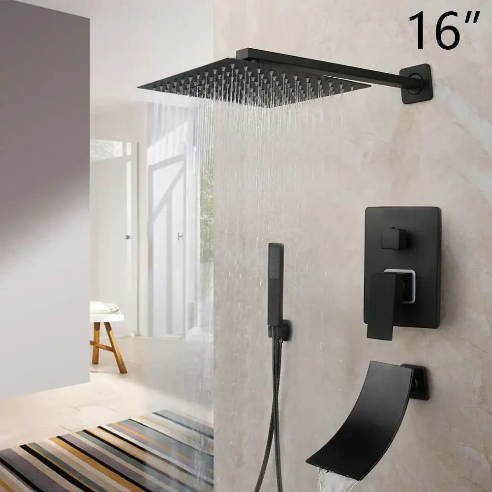 Matte Black LED Rainfall Shower 16-Inch