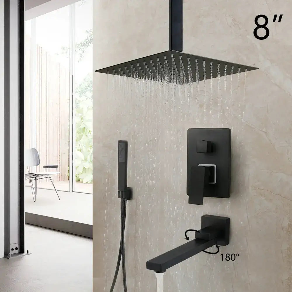 Matte Black LED Rainfall Shower 16-Inch