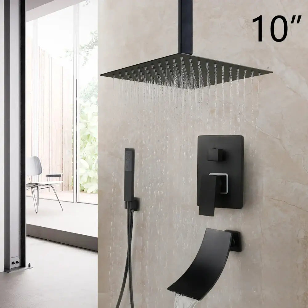 Matte Black LED Rainfall Shower 16-Inch