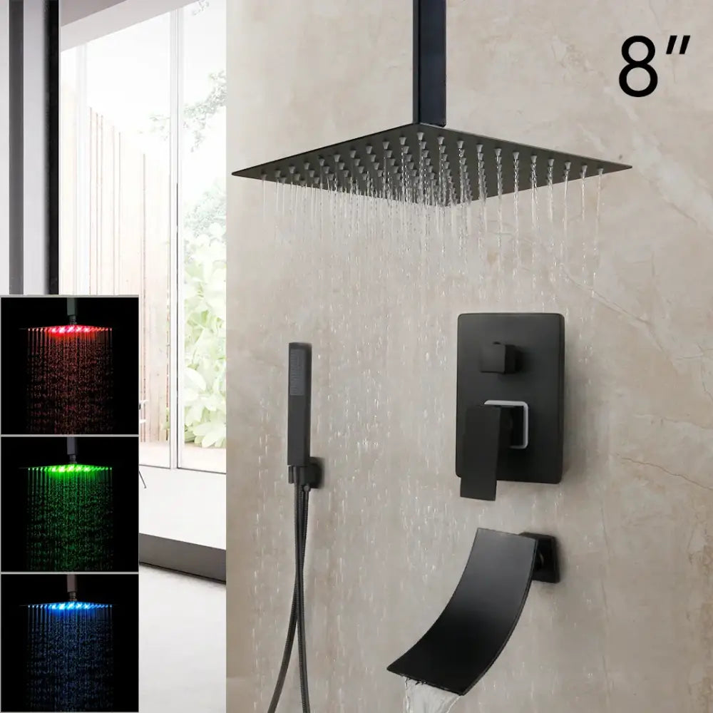 Matte Black LED Rainfall Shower 16-Inch
